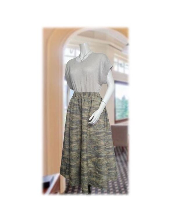 179　黄色系大島紬8枚はぎフレアカート