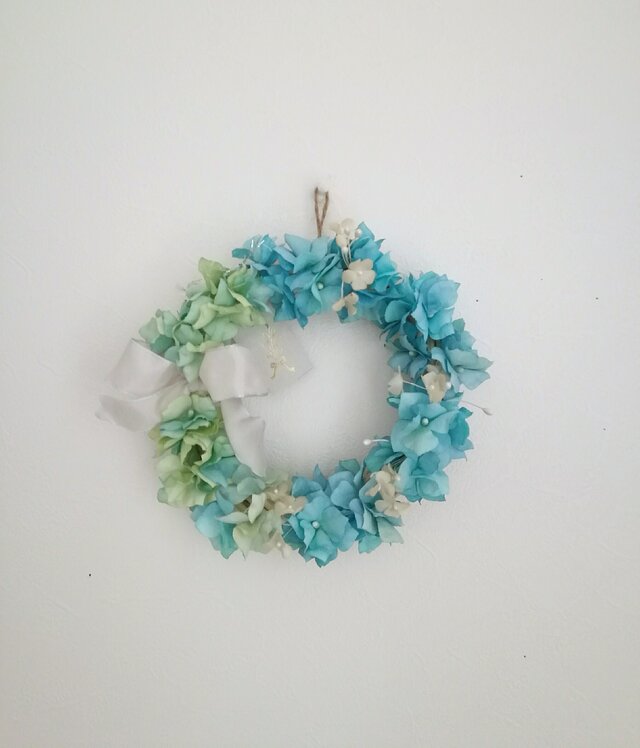 染め布花＊さわやか紫陽花のリース