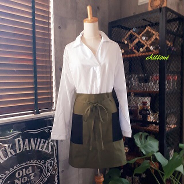 【ソムリエエプロン】ミドル丈エプロン：グリーンティー【0357】