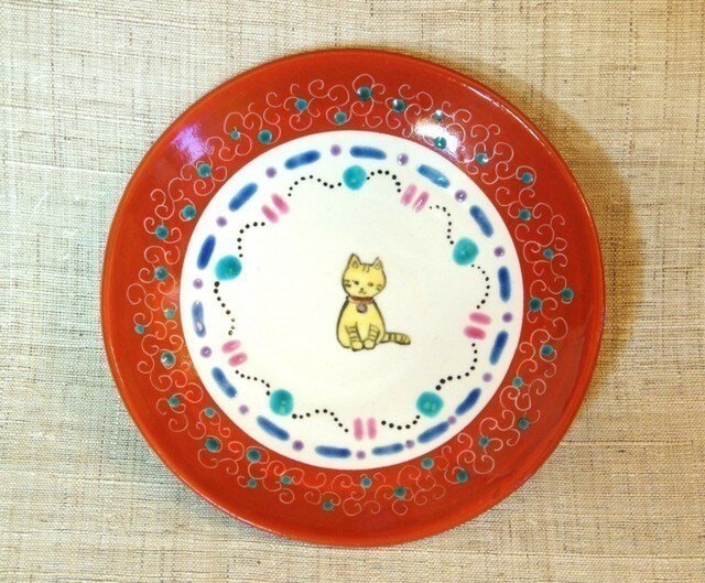 Sold 赤絵猫丸皿の画像1枚目