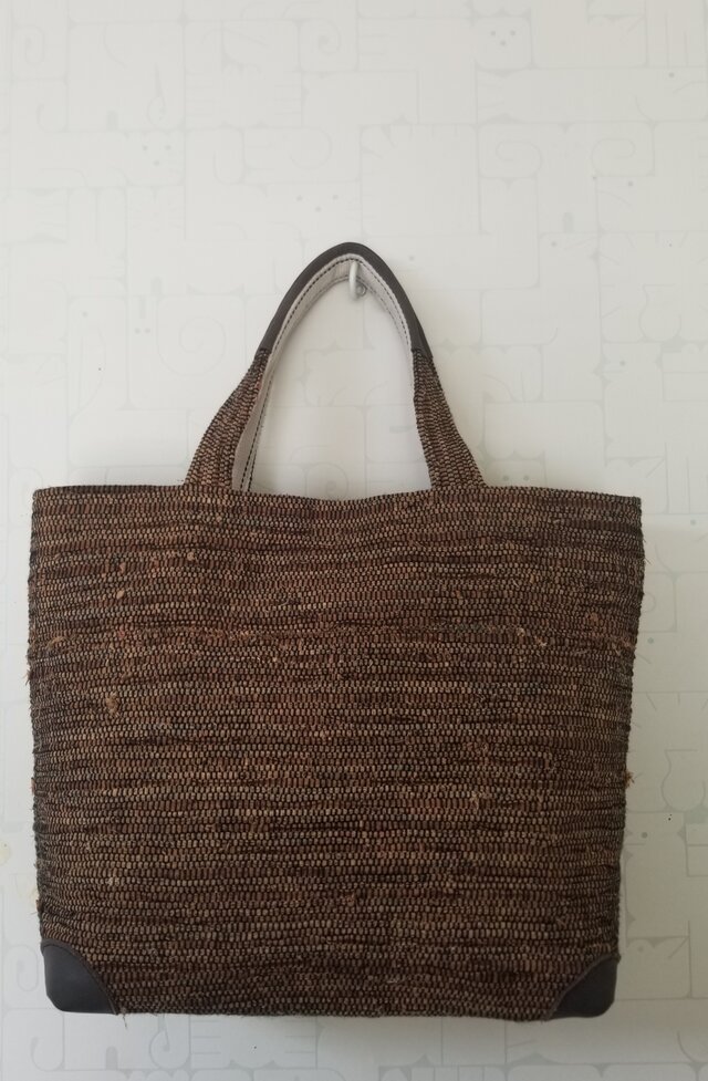 着物リメイク柿渋染めの裂き織りトートバッグ