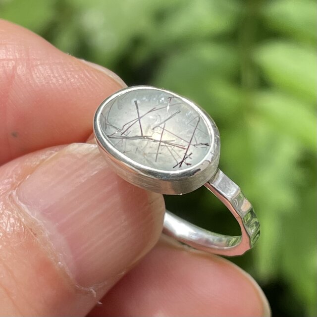 ルチルクォーツ×アクアマリン オーバルカボション ダブレット シルバー