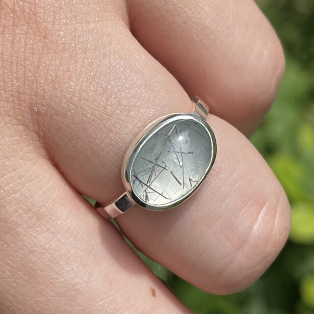 ルチルクォーツ×アクアマリン オーバルカボション ダブレット シルバー