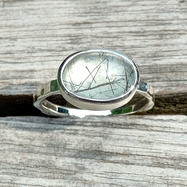 ルチルクォーツ×アクアマリン オーバルカボション ダブレット シルバー