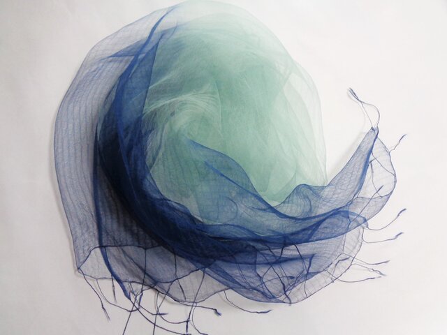 藍染め・草木染め・国産シルク・オーガンジー・大判ロングストール（草