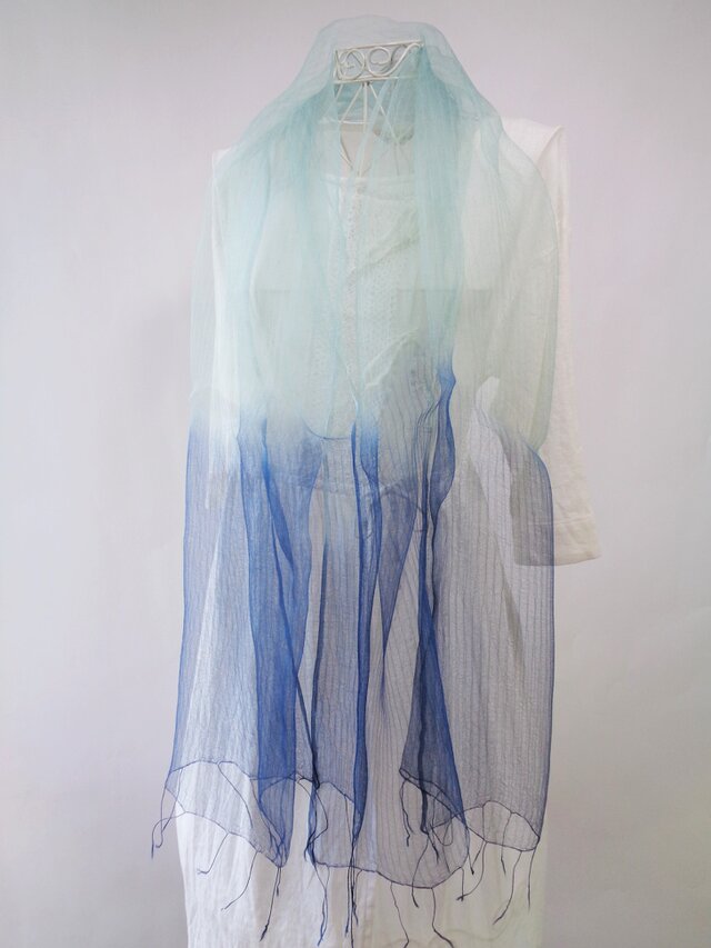 藍染め・草木染め・国産シルク・オーガンジー・大判ロングストール（草