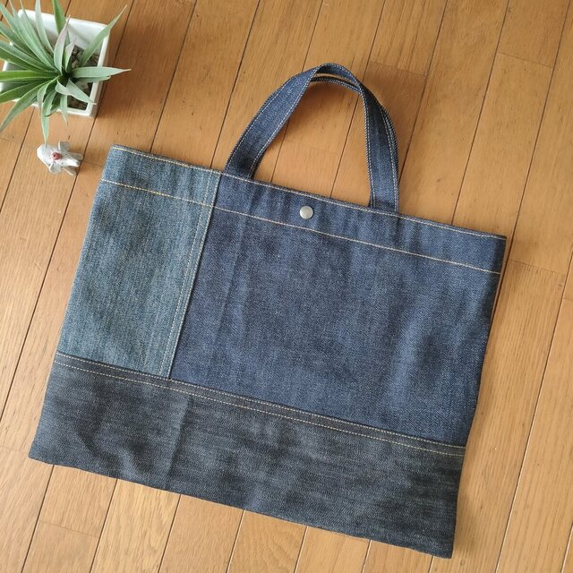 レッスンバッグ トートバッグ デニム ハンドメイド - キッズ/ベビー