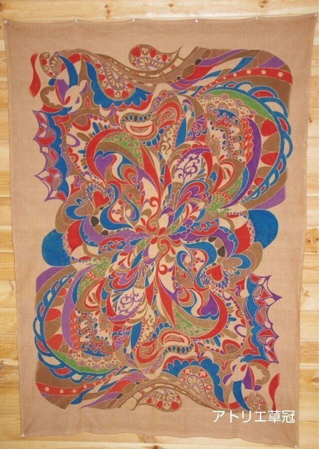 筒描柿渋染タペストリーの画像1枚目