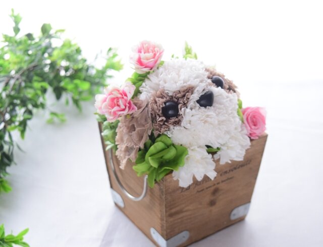 シーグラスアート ダックスフンド ピンクのお花 犬 母の日ギフト