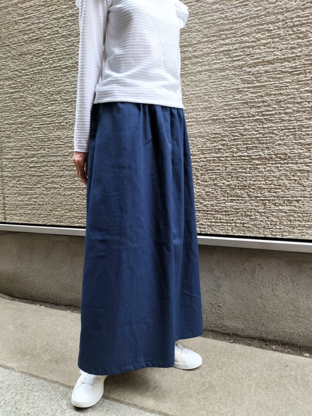 すらっと細見え』マキシ丈ロングスカート・台形・Aライン（ネイビー
