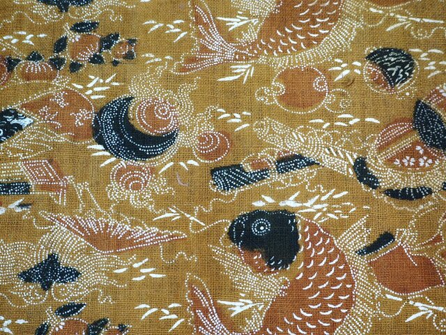 小紋 柿渋染 古代壁画文様 全体柄 正絹 反物 小紋 柿渋染 古代壁画文様 全体柄 正絹 反物