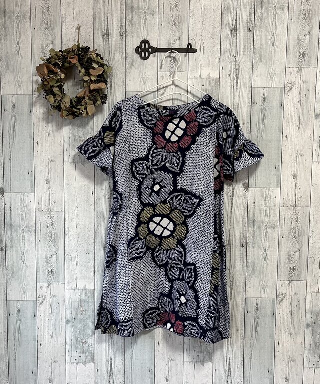 有松絞り浴衣リメイク　　チュニック&ワンピース（まとめ) ☆ 浴衣リメイク 有松絞りで 袖フリルチュニックワンピース