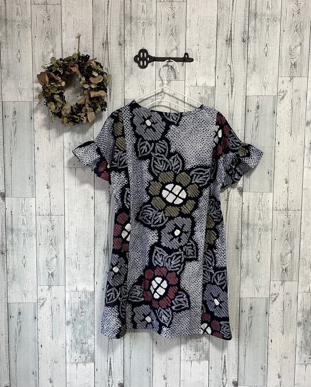 ☆ 浴衣リメイク 有松絞りで 袖フリルチュニックワンピース | iichi