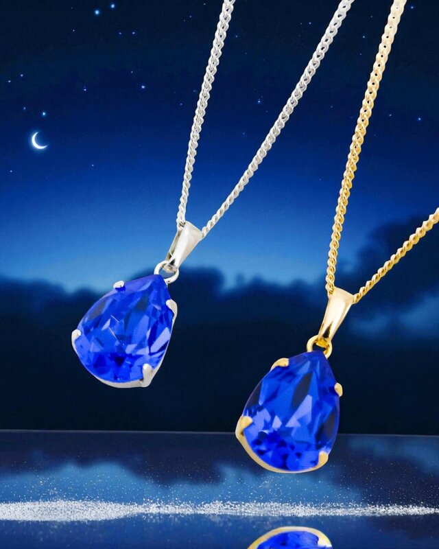 青の雫と智慧の輝き（Silver/Gold）クリスタルガラスのペアシェイプ