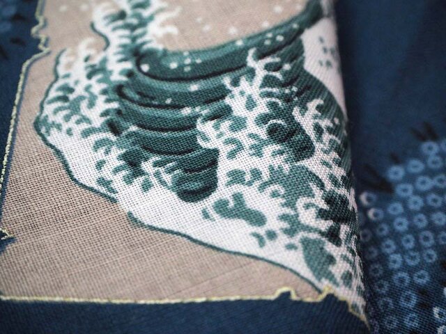 mh0006 北斎 東海道五十三次文様 メリンス モスリン生地 74cm巾×100cm