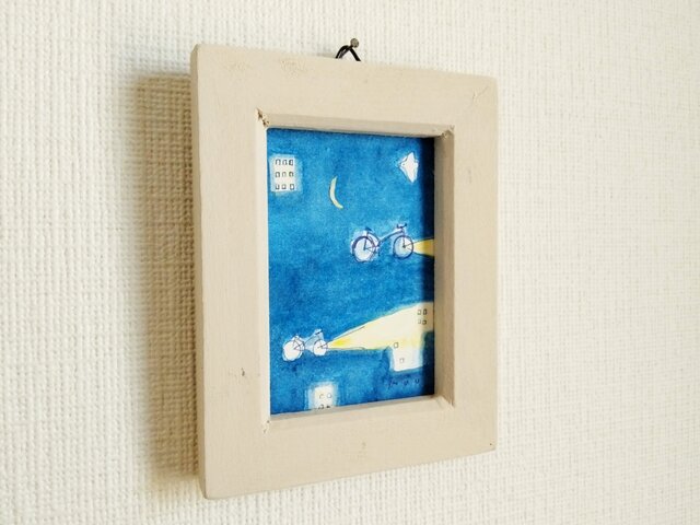 原画「月明りの夜」水彩イラスト ※木製額縁入り