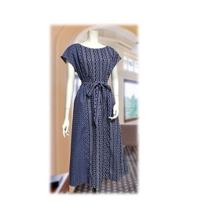 255＊新品浴衣地フレンチスリーブＡラインワンピース（紳士物浴衣2種）