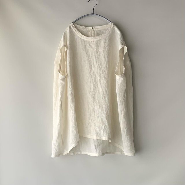 リネンふんわりプルオーバーブラウス オフホワイト