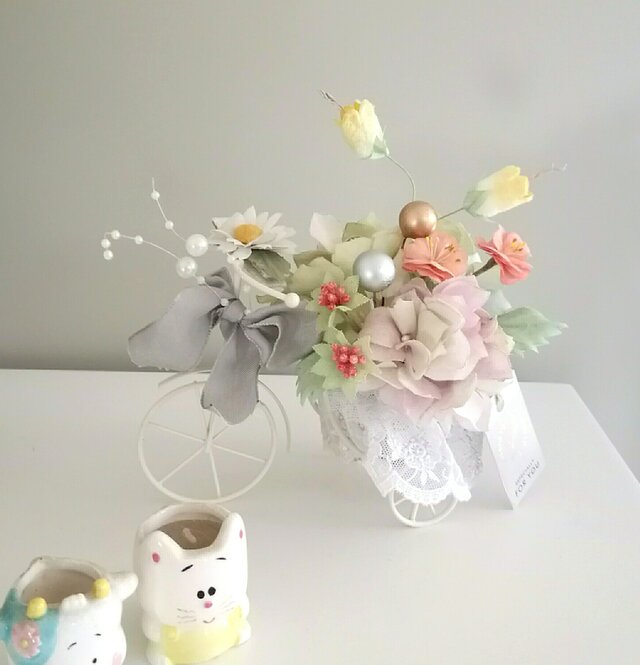 染め布花＊可愛いミニ自転車の装飾インテリア