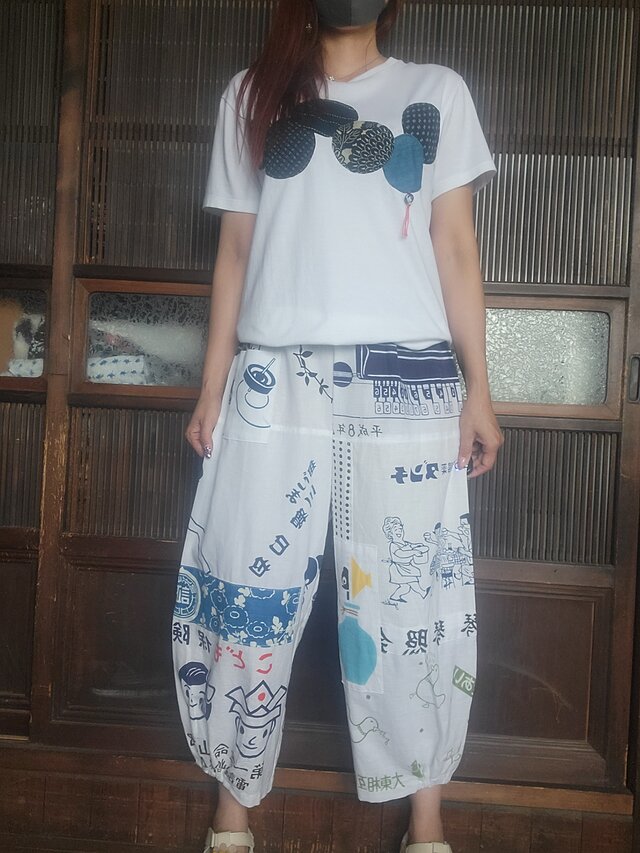 古布　手作り　かわいい柄　手ぬぐい　　パッチ　パンツ