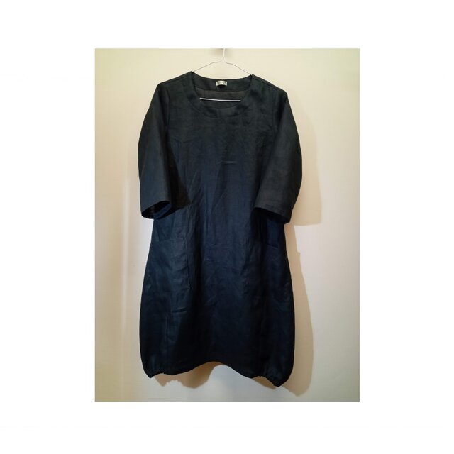 【t様オーダー品】バルーンワンピ　七分袖◆リネン100％◆黒