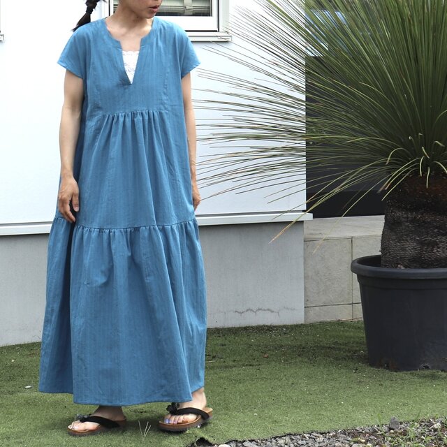 期間限定＊送料無料＊フロントギャザーティアードワンピース（Lサイズ）