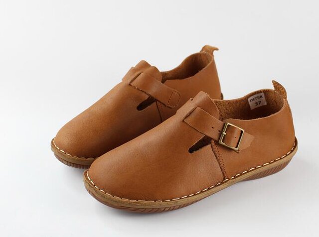 受注製作】丸トウシューズ 手製牛革レザースニーカー 靴