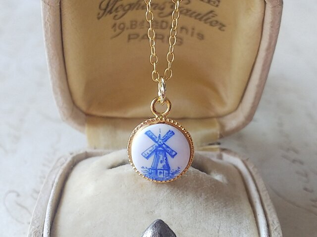 ネックレス ヴィンテージ ヴィンテージ Blue風車（10㎜） 涼し気なプチネックレス | iichi