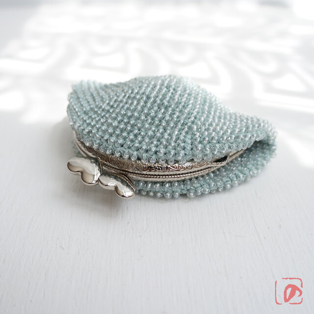 ばあば作☆総ガラスビーズのがま口（skyblue・1686）