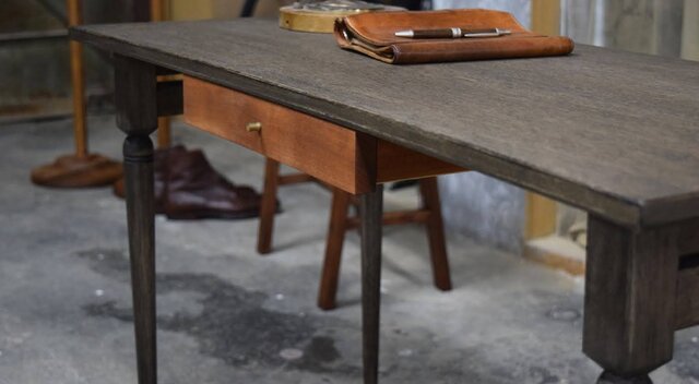 ラワン材 4杯抽斗付き長机 カウンター テーブル デスク 引き出し