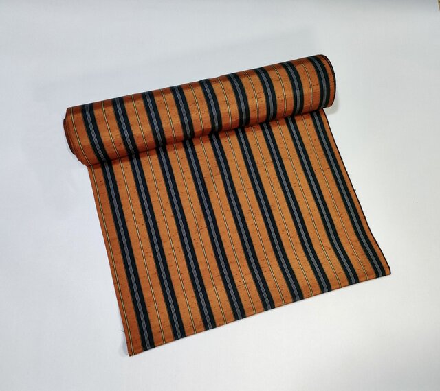 高級正絹ネクタイ】格子柄紬(ストライプ)／オレンジ・黒系（送料無料