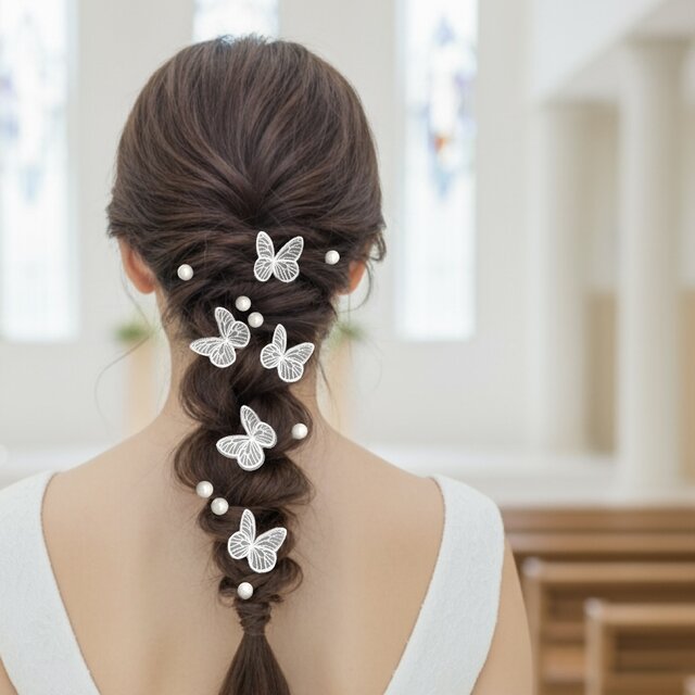 蝶々の飾り　ヘッドドレス　髪飾り　ウェディング 成人式　卒業式　結婚式