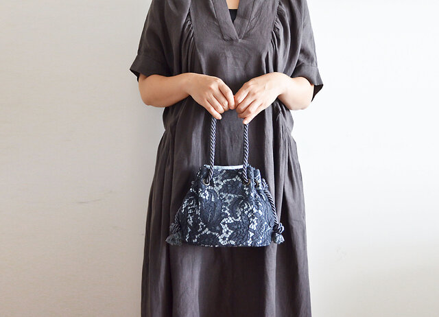 □新作□フランス製 上質リバーレース マリンバッグ ネイビー×ライト