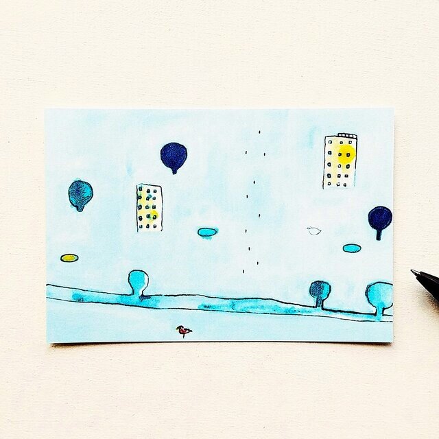 ポストカード「⑨ツグミの町」3枚～　絵葉書｜紙雑貨｜イラスト