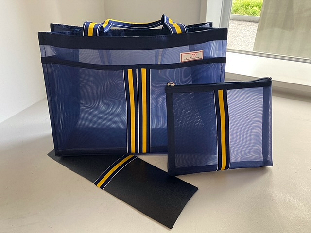 メッシュバッグ ネイビー×マスタード | iichi 日々の暮らしを心地よく