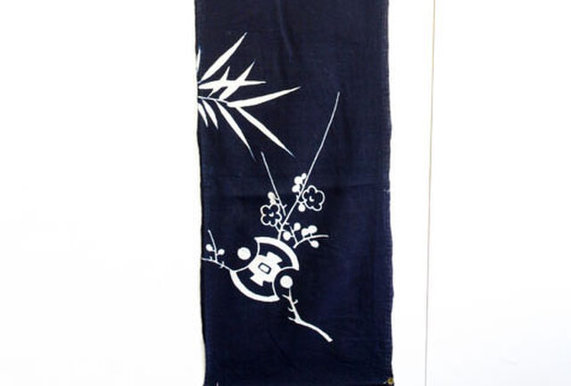 t0005 宝尽くし文様 筒書き 140cm×2枚 木綿 藍染 / 古布 古裂