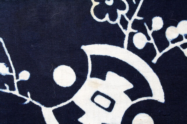 t0005 宝尽くし文様 筒書き 140cm×2枚 木綿 藍染 / 古布 古裂 襤褸