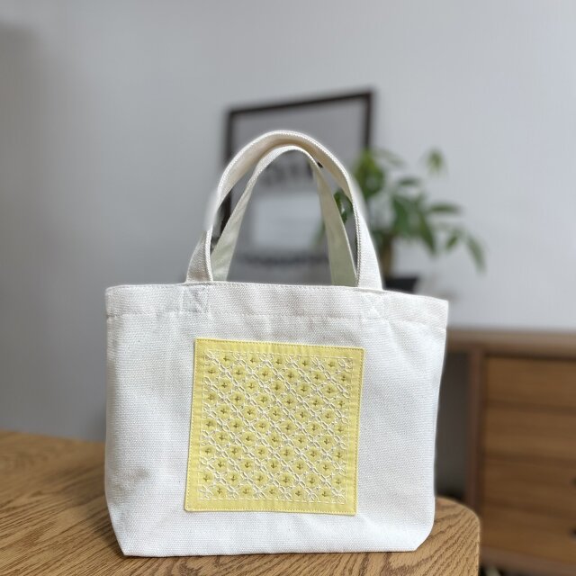 刺し子 刺繍 キャンバストート ランチバッグ 十字花刺し ミニトート