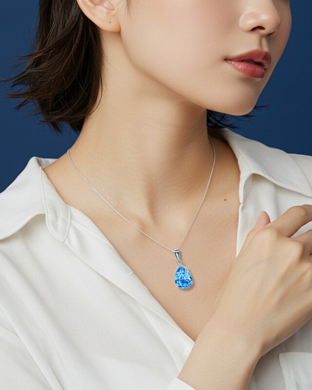 クリスタルガラスドロップのネックレス アクアマリン＊金具の色が選べ