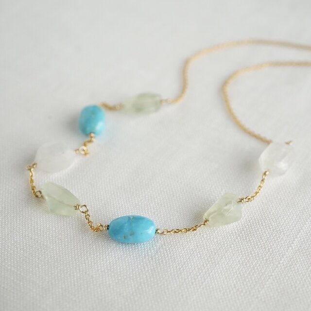 Turquoise and prehnite necklace 41cm [OP821] | iichi 日々の暮らし