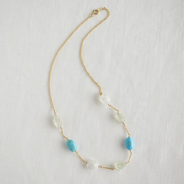 Turquoise and prehnite necklace 41cm [OP821] | iichi 日々の暮らし