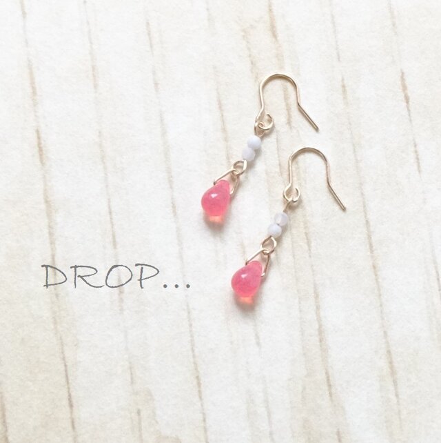 d43-PG47 天然石【ブルーレースアゲート】と【チェリー】のアレンジピアス（パーツ変更可能）