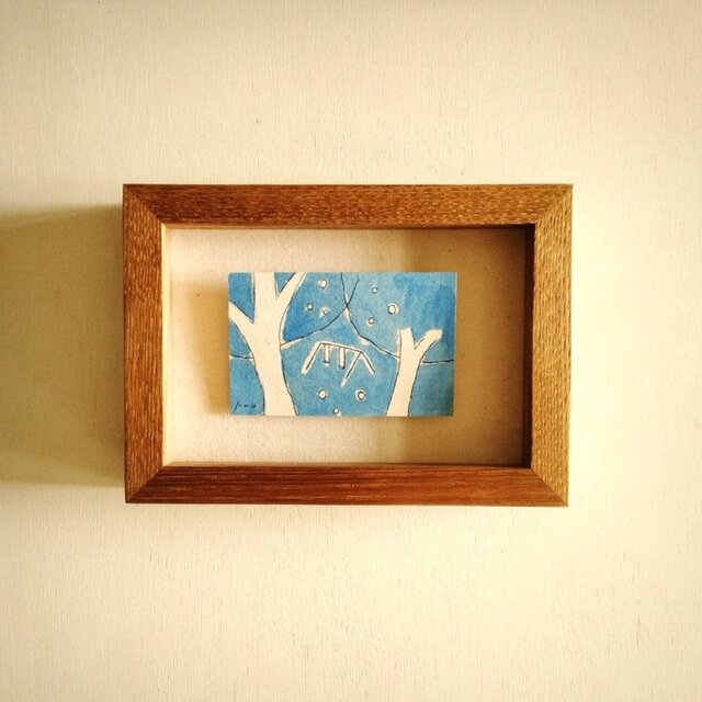 穏やかな気持ちになる青い絵画｜原画「ブランコ」※栗材ボックス額縁入り　水彩・ドローイング・一点物
