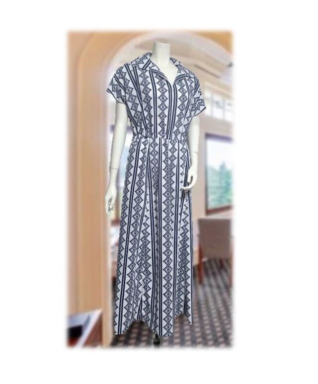 260　昭和30年代イメージワンピース・大きいサイス（デッドストック浴衣地・白）