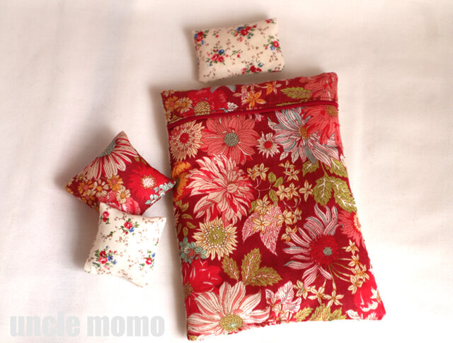 ドール用枕＆掛布団SS・シングル用（厚）ラズベリー（クリムゾンレッド