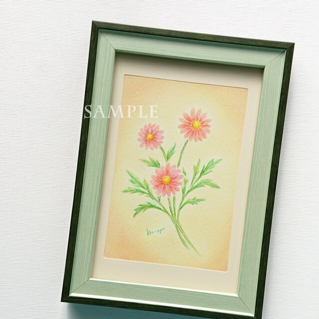 オーダーペイント　薔薇とマーガレット　水彩画　原画 原画作品「マーガレット」 | iichi 日々の暮らしを心地よくする