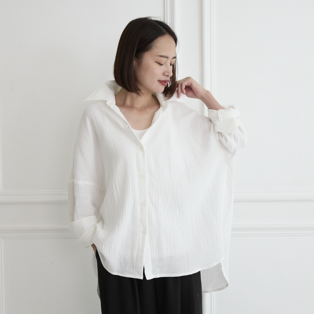①センソユニコ ウールガーゼコート②tumugu: 綿フリルネックロングシャツ クーポン対象】Gauze# ガーゼ リネンアンティーク フリルワンピース