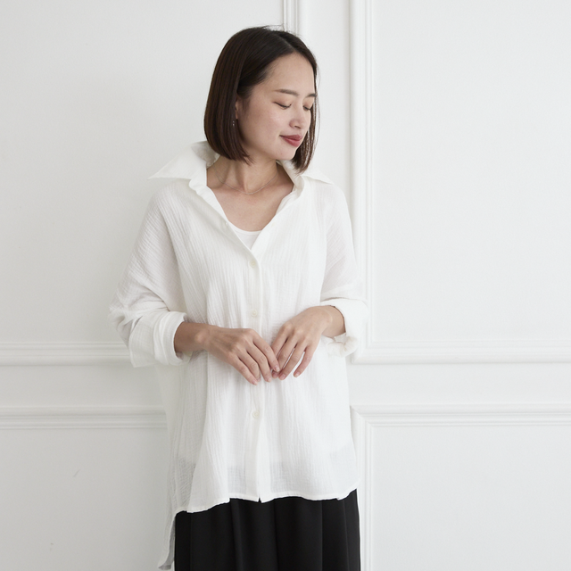柔らかサラサラ素材✨ 羽織る コットンダブルガーゼ シャツ ホワイト