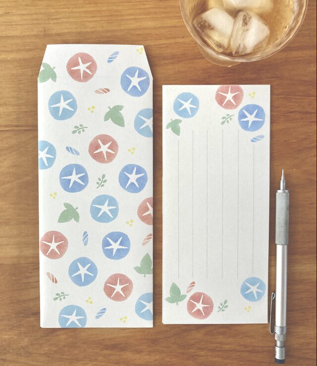 和の花ごよみ【文月】朝顔の一筆箋(封筒付き)