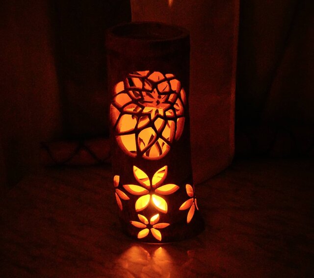 竹灯籠　竹灯り   ロウソクの揺らぎ　両面彫り 竹ランプシェイド 　〜和の灯り〜 it-62fa3979b60a6-1200.jpg